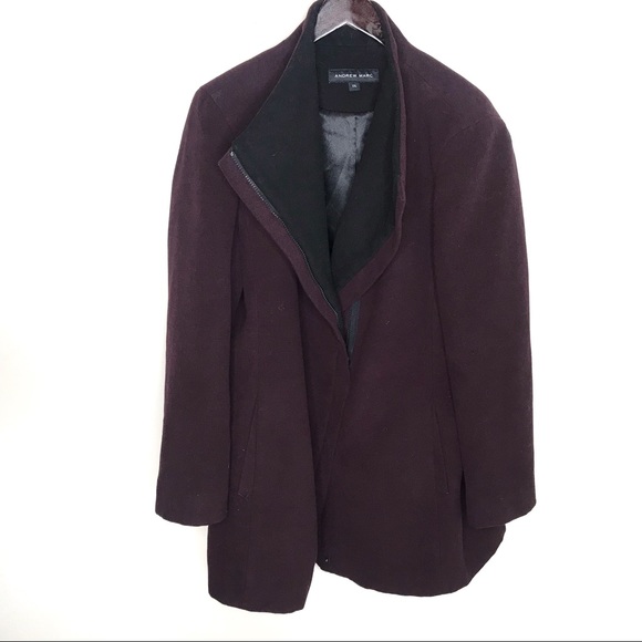Andrew Marc Asymmetrical Zip Wing Collar Long Coat - Picture 2 of 7